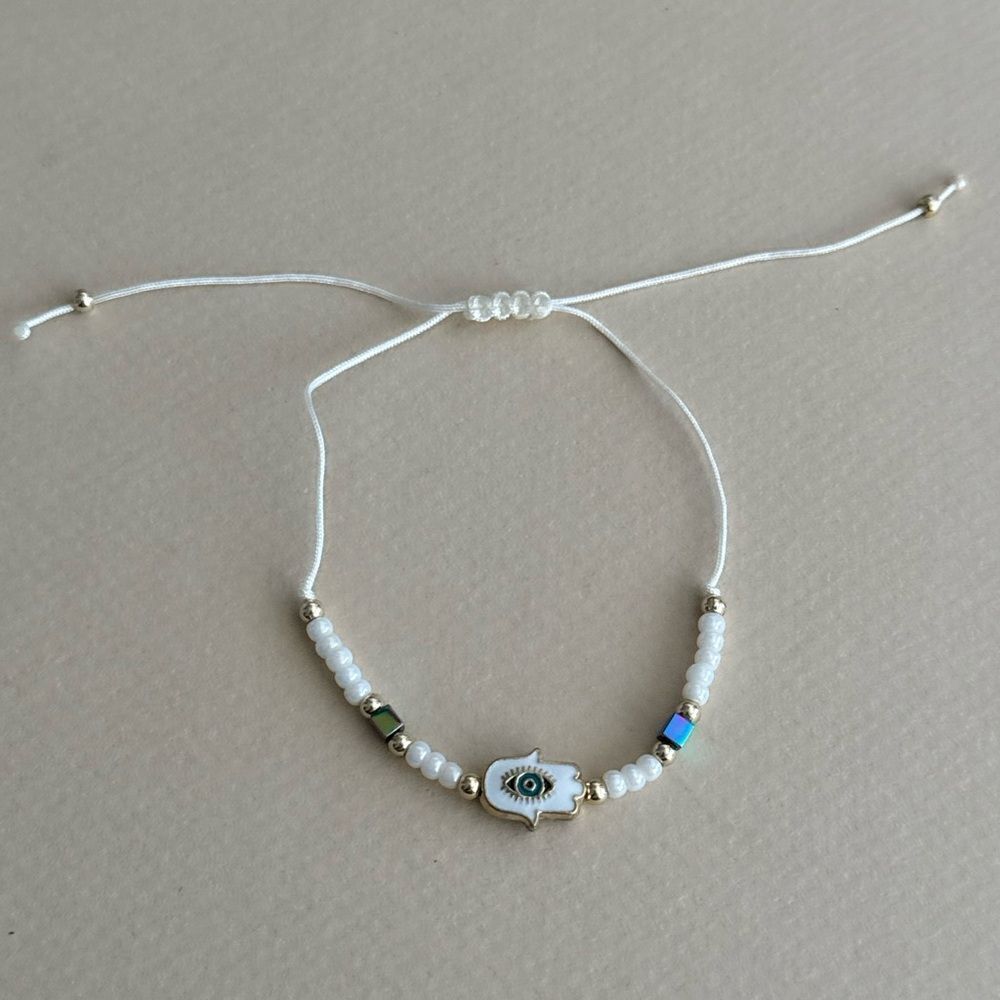 White Evil Eye Beaded Bracelet N1896